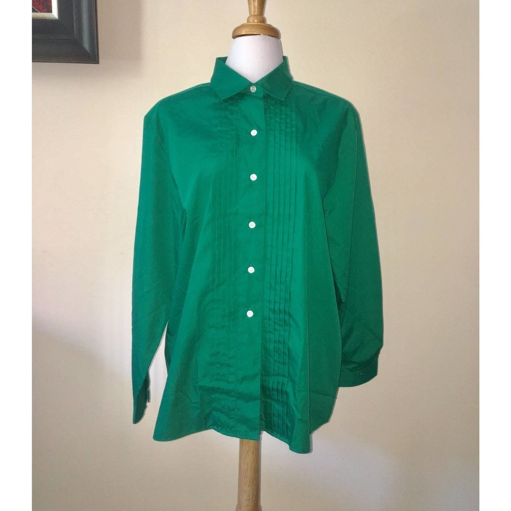 ORVIS Ladies Emerald Green Long Sleeved Button Down Shirt Size 16